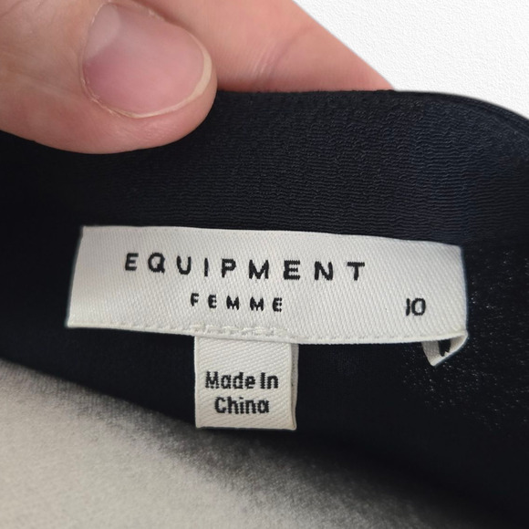 Equipment Navy Eclipse V Neck Pleated Viscose Midi Norice Dress Size 10 $450 - Picture 11 of 11